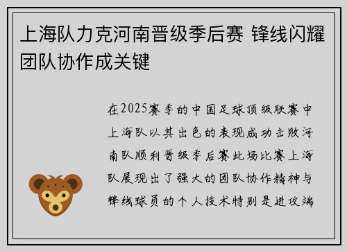 上海队力克河南晋级季后赛 锋线闪耀团队协作成关键